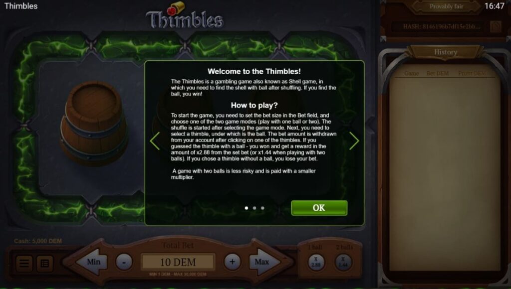 مراجعة لعبة Thimbles من Evoplay بتجربة مستخدم محسّنة لجميع الأجهزة